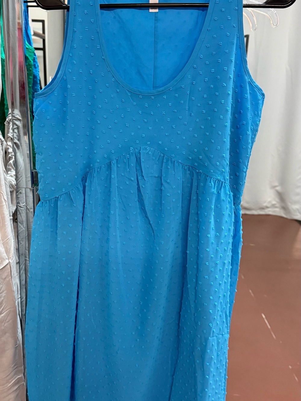 Zenana Outfitters Bright Blue Swiss Dot Sleeveless Casual Dress